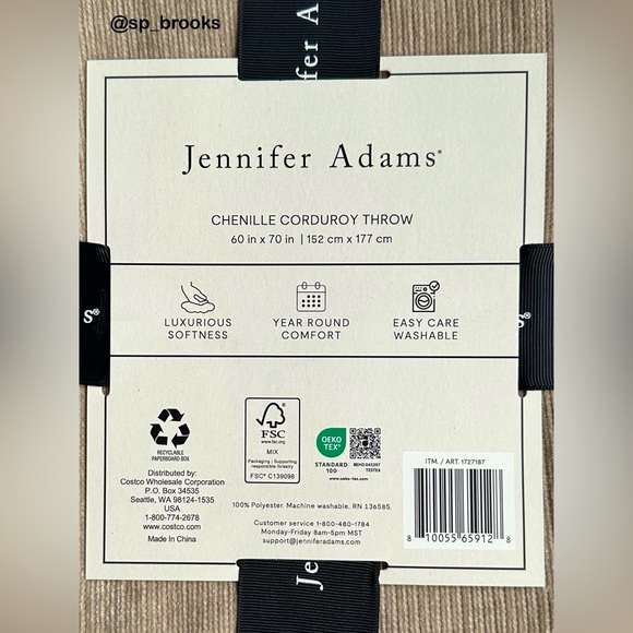 🎁Jennifer Adams Chenille Corduroy Throw - 60” x 70” - Reversible - Taupe - Picture 4 of 4
